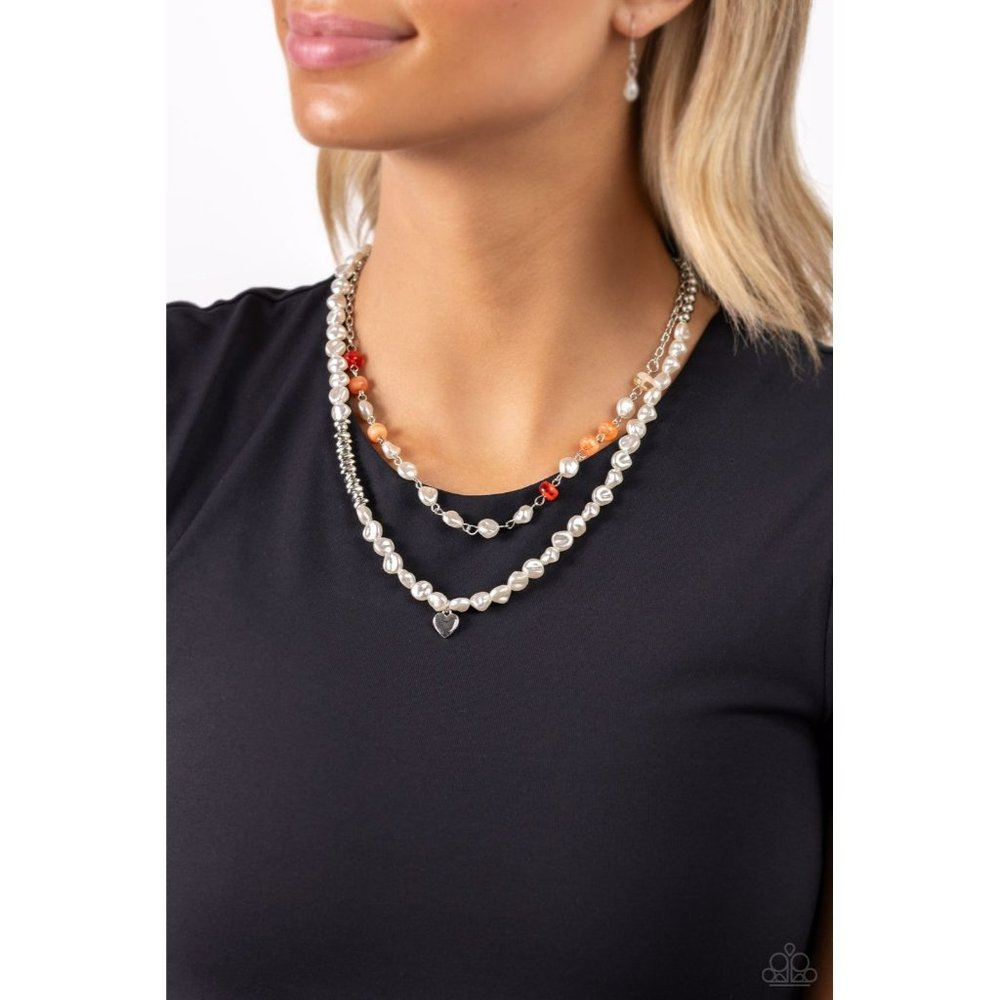Silver Heart Pearl Layered Pendant Necklace